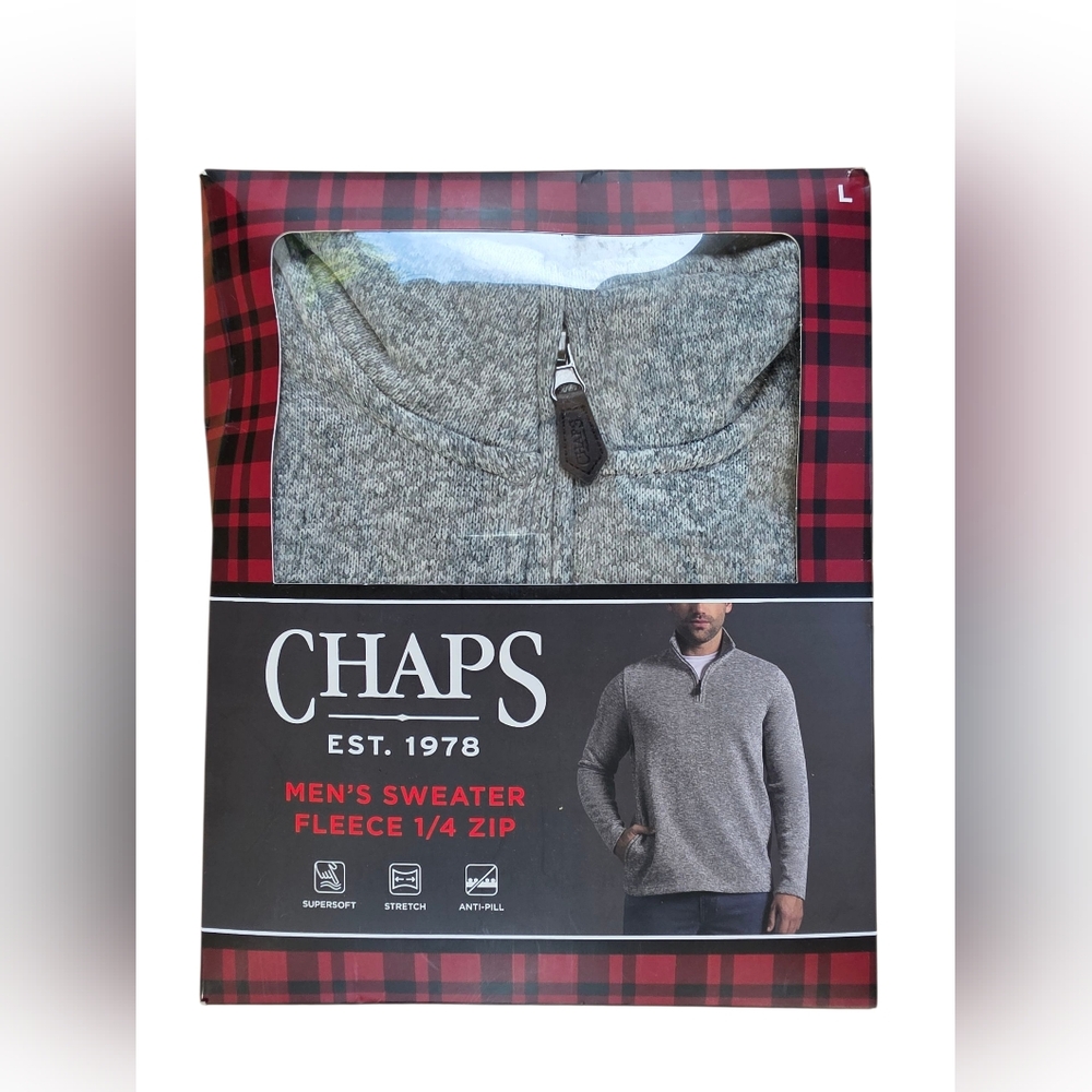 NIB Chaps Gray Sweater Fleece 1/4 Zip Size L